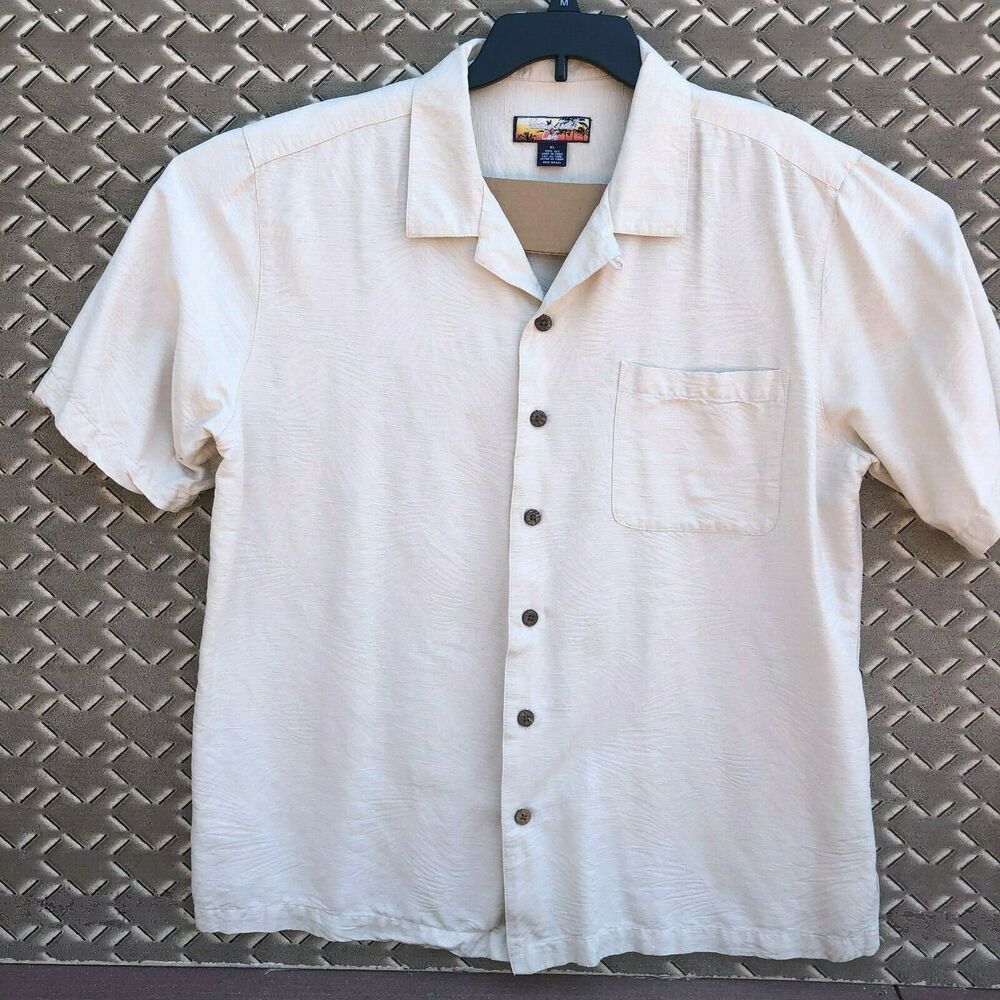 Havana Jack cafe size extra large 100% silk beige button front coconut buttons